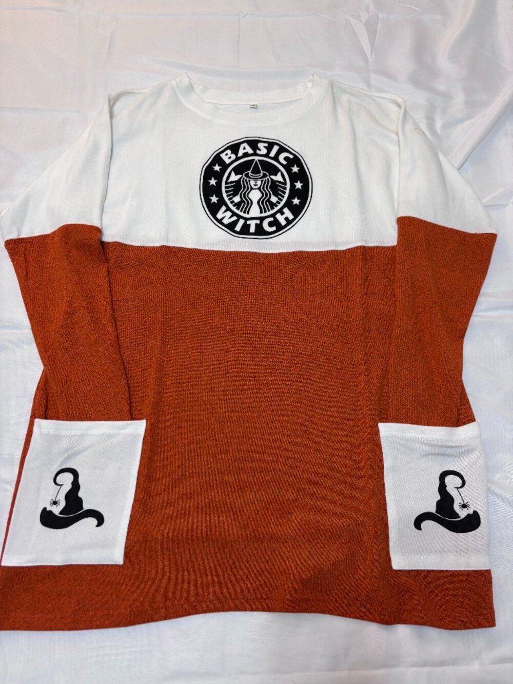 Basic Witch Halloween Colorblock Sweater Dress Women’s Small Orange White